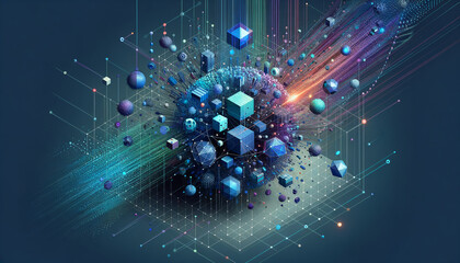 Abstract network of interconnected nodes and lines representing big data in a dynamic digital constellation.
