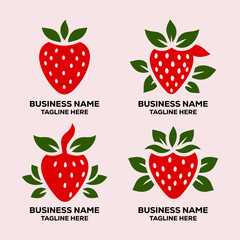Vector strawberries logo icons set.