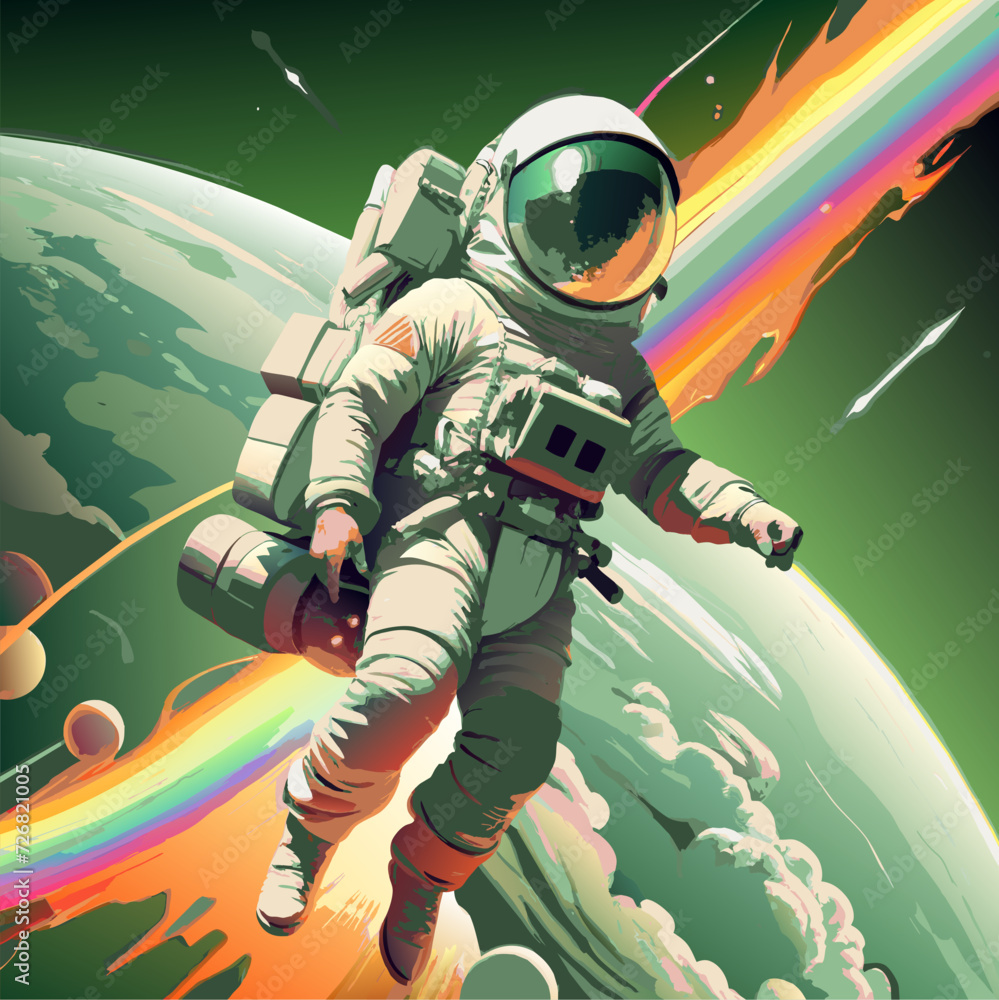 Sticker an astronaut in outer space illustration template design. eps version