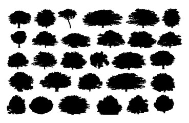 Shrubs silhouette collection on white background.