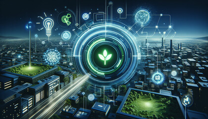 Obraz premium Futuristic Green Energy Certification Emblem in High-Tech Setting