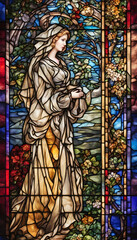 Obraz premium Stained Glass. Colorful. Art. Design. Window. Decorative. Pattern. Vibrant. Church. Light. Beautiful. Glasswork. Creative. Ornate. Religious. Illumination. Backlit. Aesthetic. AI Generated.