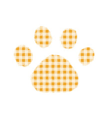 チェック柄の肉球のアイコン　クレヨンタッチ　オレンジ