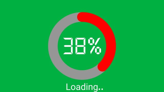 Red loading progress bar animation, percentage loading on a Green Screen and alpha background