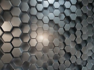 Hexagonal gray abstract metal background with light
