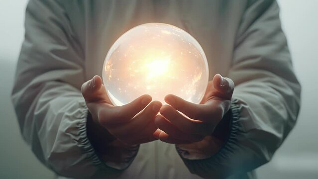 A pair of hands grasping a glowing crystal ball representing the powerful insight and vision of angels.