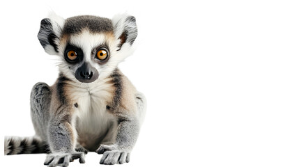 Close Up of a Small Lemur baby on a White Background