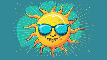 Smiling Sun Wearing Sunglasses Against Blue Sky