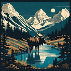 Illustration of a vector style Canadian moose suitable for a t-shirt design or logo