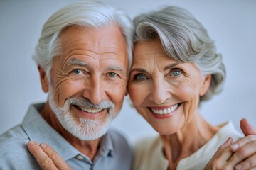 portrait of an old couple: A joyful old woman and a man