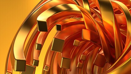 Gold Wavy Metal Gentle Curve Bezier Curve Contemporary Art Luxury Elegant Modern 3D Rendering Abstract Background