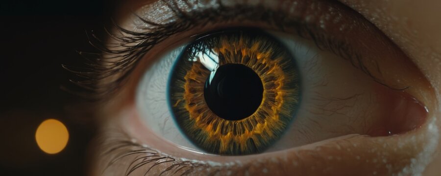 Mydriasis, a close up of an eye with a large pupil. Emotions Fear or excitement