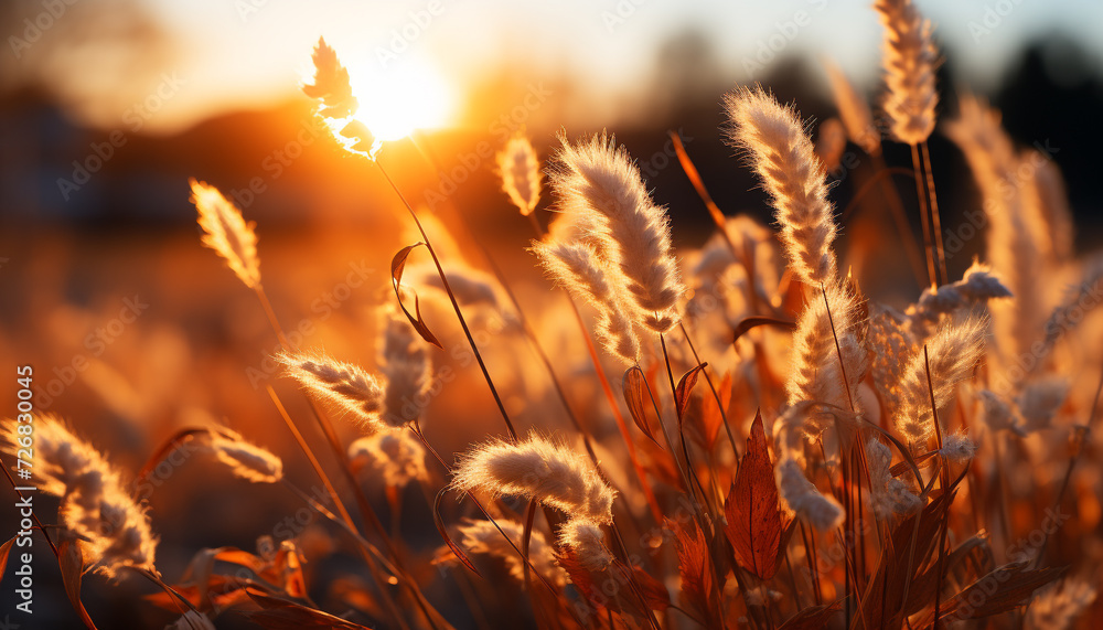 Canvas Prints Sunset over meadow, nature beauty in vibrant colors generated by AI