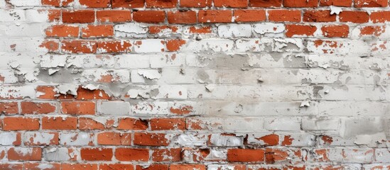 Old red brick wall with white paint stains
