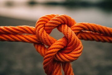 Clove hitch knot on orange rope, used outdoors. Generative AI