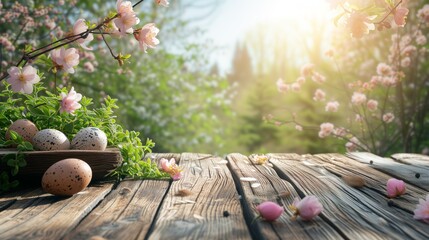 Wooden Planks Table in Spring Setting