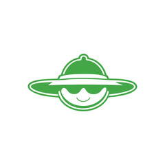 Green Ufo Smile with Hat Ilustration
