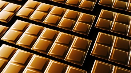 3d rendering of gold chocolate bar  on the brown background