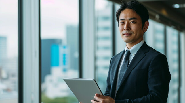 会議室でラップトップの使用について話し合う日本のビジネスマンGenerativeAI