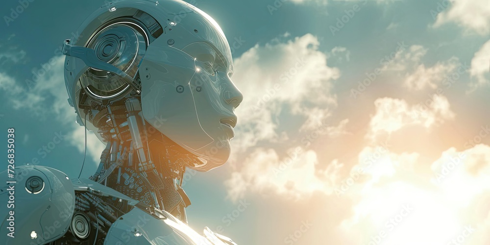 Poster ai robot standing in front of cloudy sky generative ai