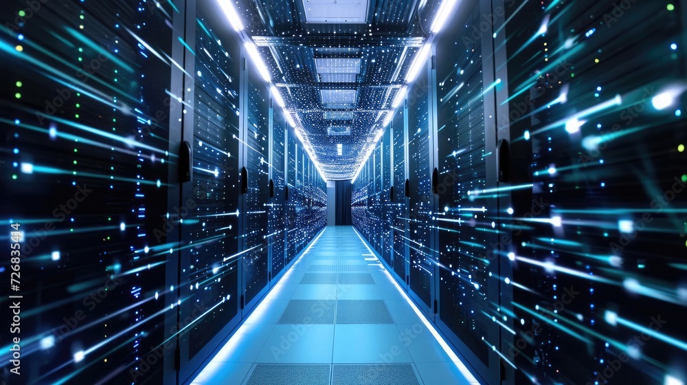 Poster long hallway with rows of servers generative ai