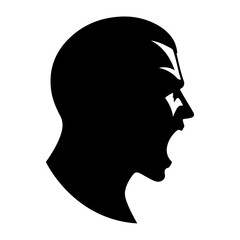 Man screaming in anger, silhouette, vector silhouette, white background