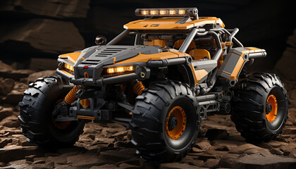 Off road vehicle driving on dirt, conquering extreme terrain generated by AI
