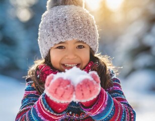  Little girl playing with snow - 726837841