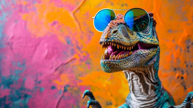 Close-Up of Dinosaur Wearing Sunglasses