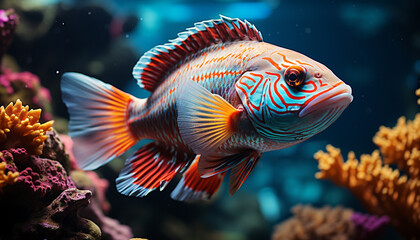 Fototapeta premium Vibrant clown fish swimming in beautiful underwater reef generated by AI