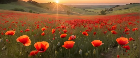 Field of poppies. Photo. Background.