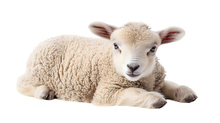 Sheep Laying Down on White Background