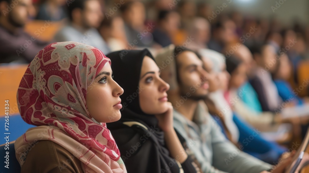 Poster group of arabic university students listening to a lecture generative ai