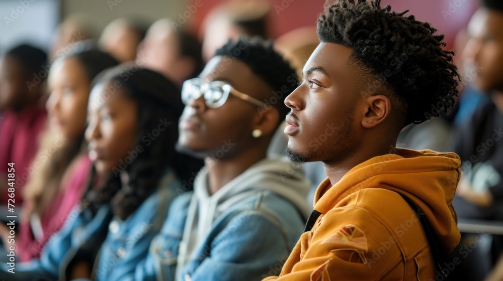 Poster black university students listening to a lecture generative ai
