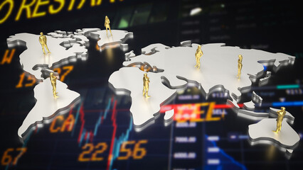 The world map on Business chart Background  for geopolitics concept 3d rendering.. - obrazy, fototapety, plakaty
