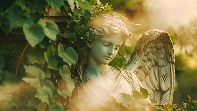 An earthy angel covered in leaves and vines standing strong and grounded to symbolize the element of earth.
