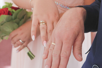 Obraz na płótnie Canvas married couple, wedding ceremony, wedding hands and rings, wedding time 