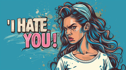 A girl comic graffiti "HATE YOU"