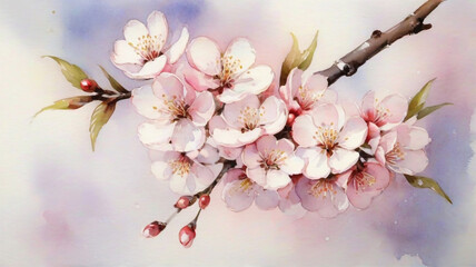 Obraz premium Nature's Palette Small Cluster of Cherry Blossoms on a Blossoming Tree