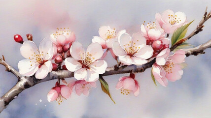 Fototapeta premium Spring's Delicate Blooms Cherry Flowers in a Small Cluster on a Cherry Tree