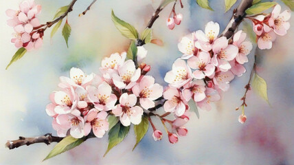 Spring's Delicate Blooms Cherry Flowers in a Small Cluster on a Cherry Tree