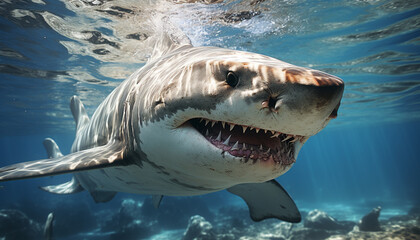 Fototapeta premium Majestic giant fish swimming in deep blue underwater generated by AI