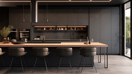 Modern dark grey kitchen with island