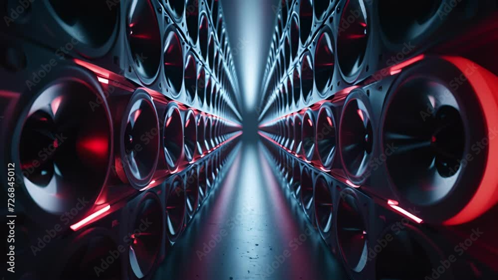 Poster rows of perfectly aligned speakers create a hypnotic tunnel effect almost as if leading one into ano