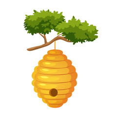 Vector illustration with beehive on tree.	