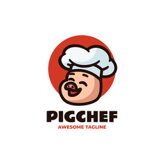 Vector Logo Illustration Pig Chef Mascot Cartoon Style.