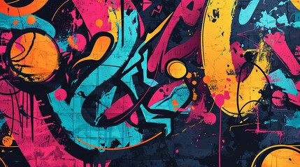 Vibrant graffiti wall art. Abstract colorful graffiti fragment on an old brick wall. Street art...