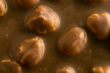 Macro close up on hazelnut milk chocolate texture nutrition diet background