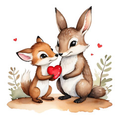 Watercolor Valentine Animal Couple, Valentine Penguin Couple Pack, Mice Watercolor Clipart