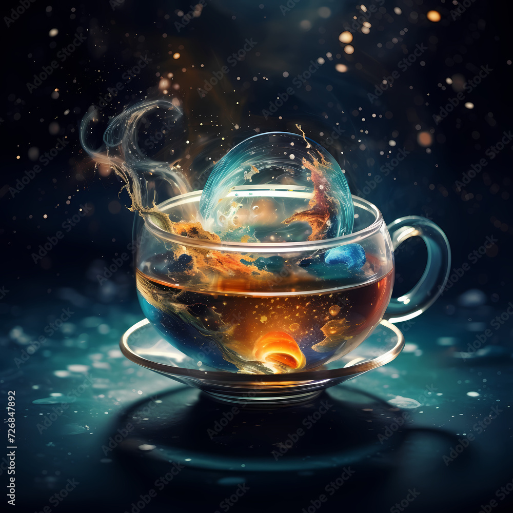 Canvas Prints A teapot floating in zero gravity pouring cosmic tea